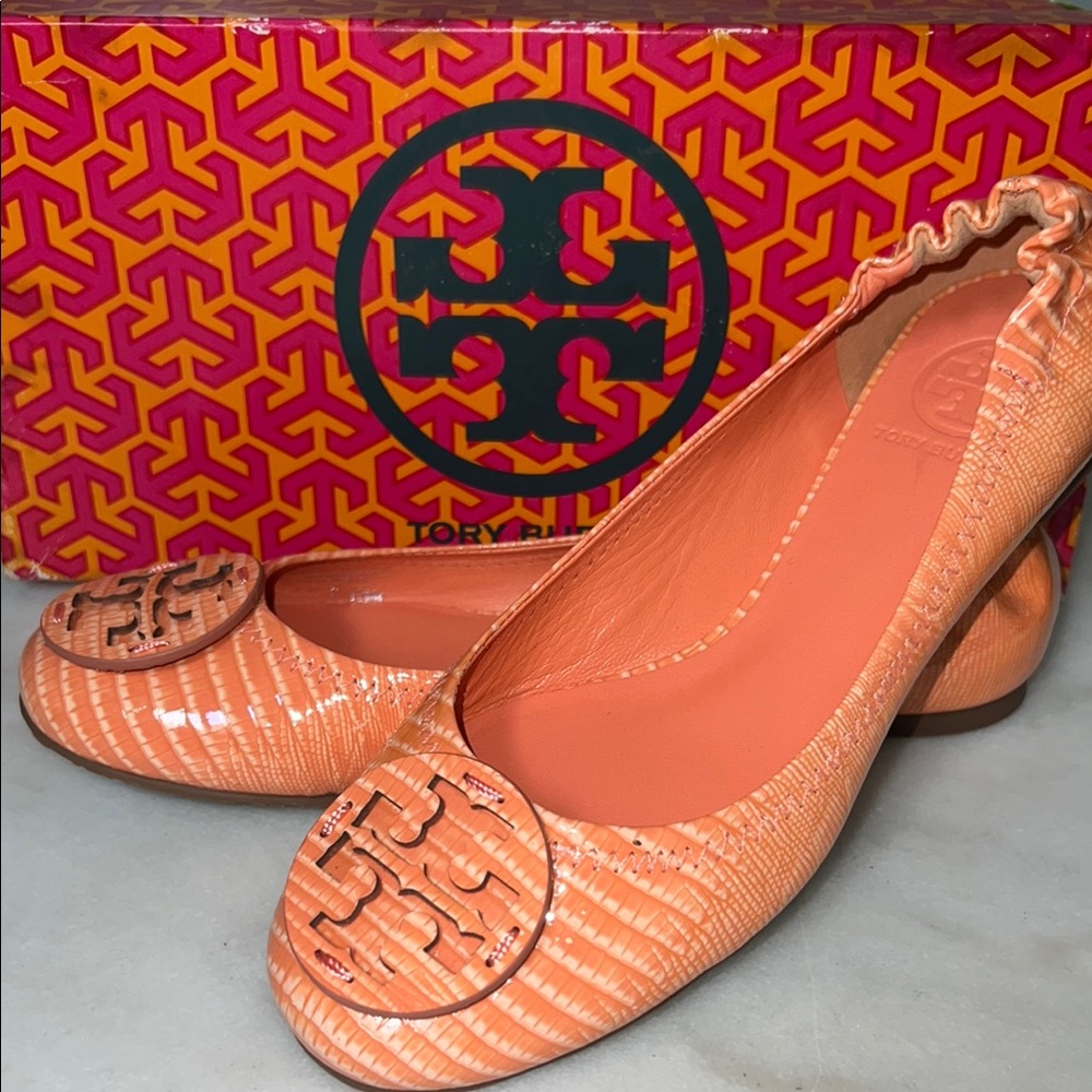 Tory Burch Orange Quilted Flats